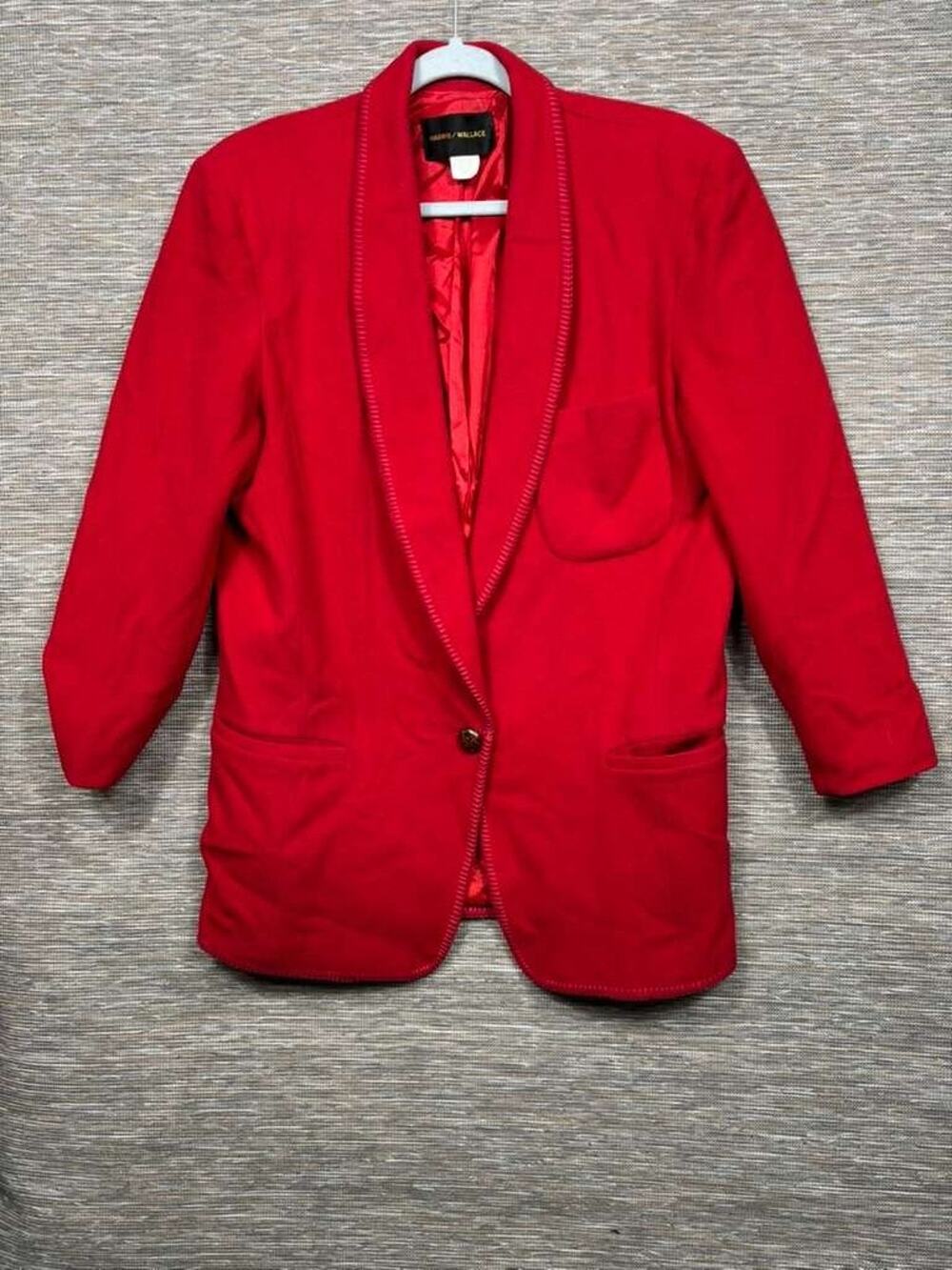 VTG Harris Wallace New York Wool Blazer Jacket Womens M Red One Button USA Made